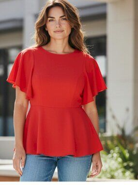 City Chic Romantic Mood Top Red Size 14 New with Tags NWT